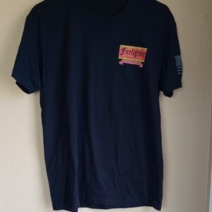 Fire Fighter Graphic TShirt Black American Flag Cotton Blend Size M/L